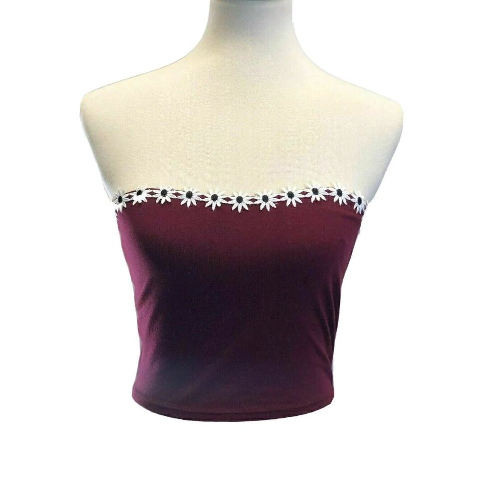 Swell Junior's Red Daisy Do Strapless Cropped Top Size M